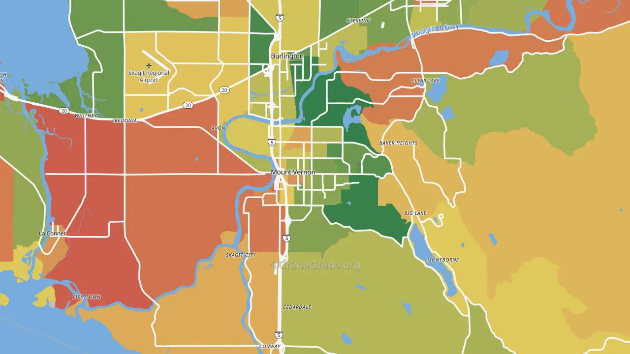 Mount Vernon, WA Map of Burglary Rates