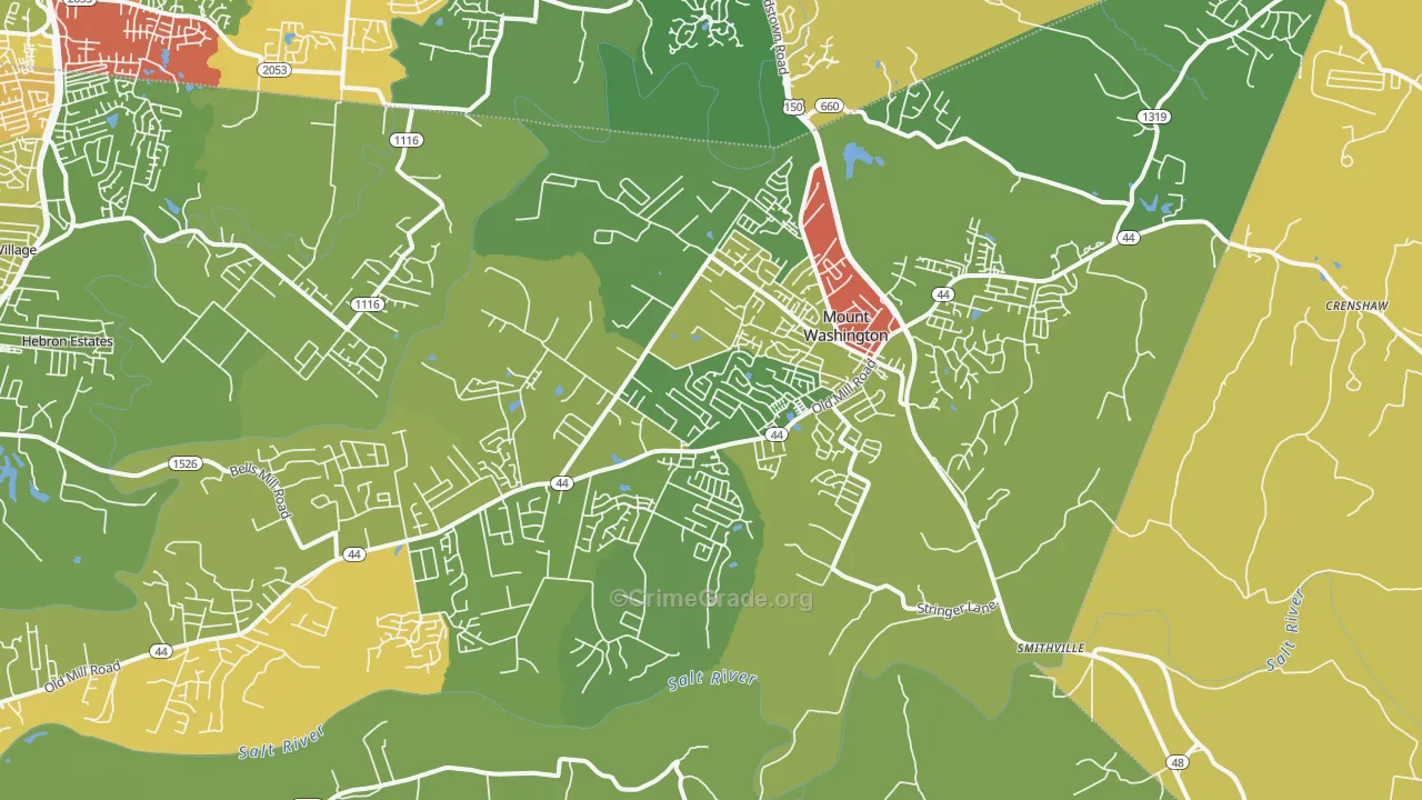 Mount Washington, KY Map of Burglary Rates