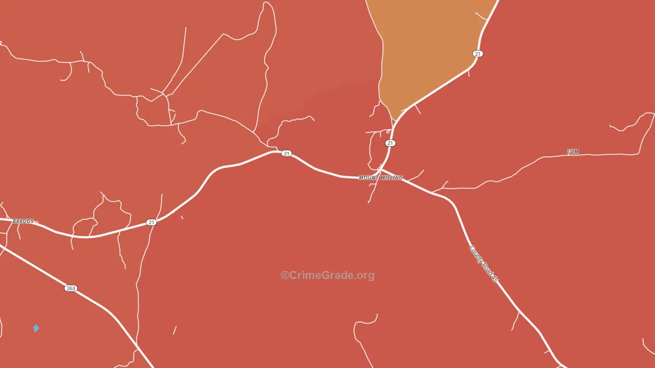 Mount Willing, AL Map of Burglary Rates