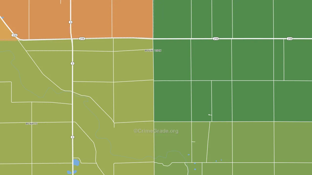 Mount Zion, IN Map of Burglary Rates