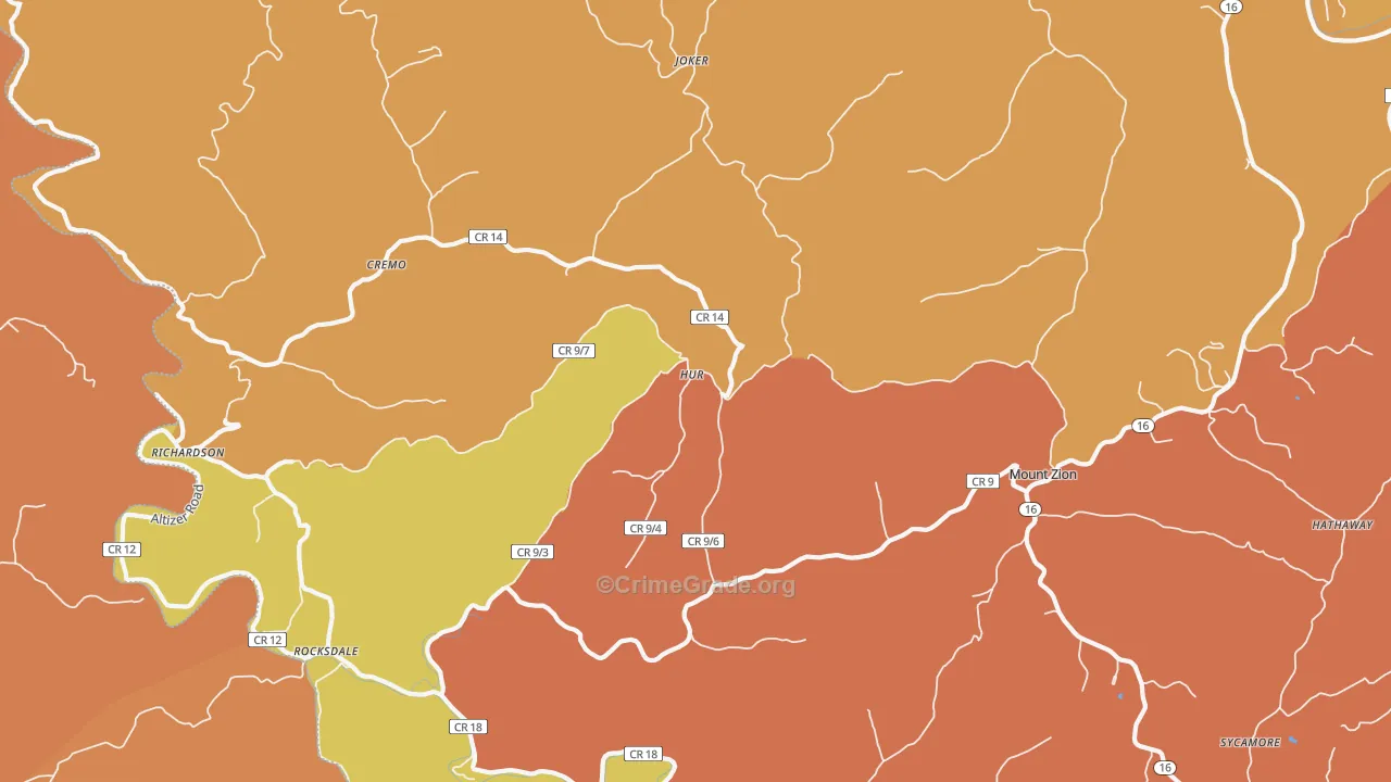 Mount Zion, WV Map of Burglary Rates