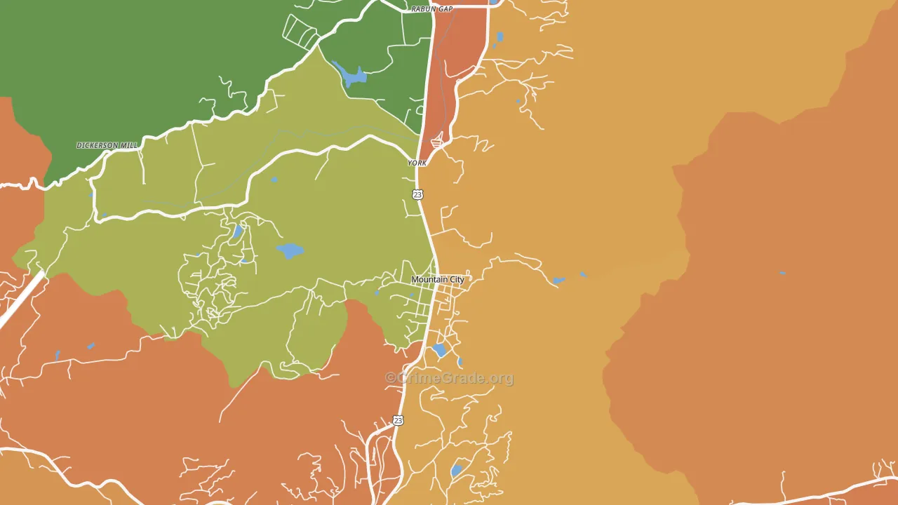 Mountain City, GA Map of Burglary Rates
