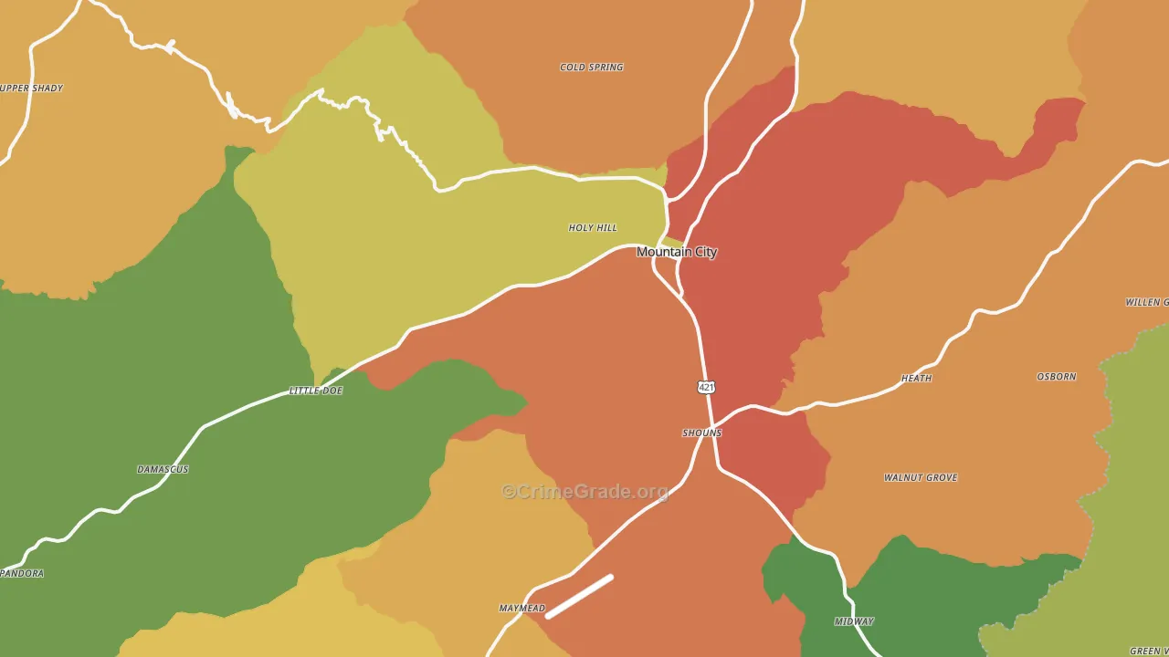 Mountain City, TN Map of Burglary Rates