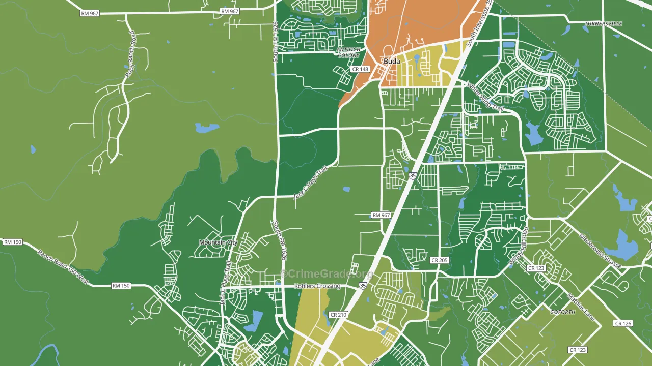 Mountain City, TX Map of Burglary Rates