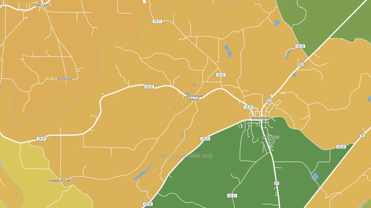 Mountain Grove, AL Map of Burglary Rates