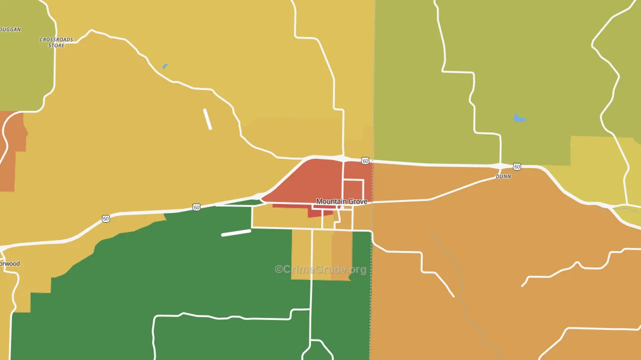 Mountain Grove, MO Map of Burglary Rates