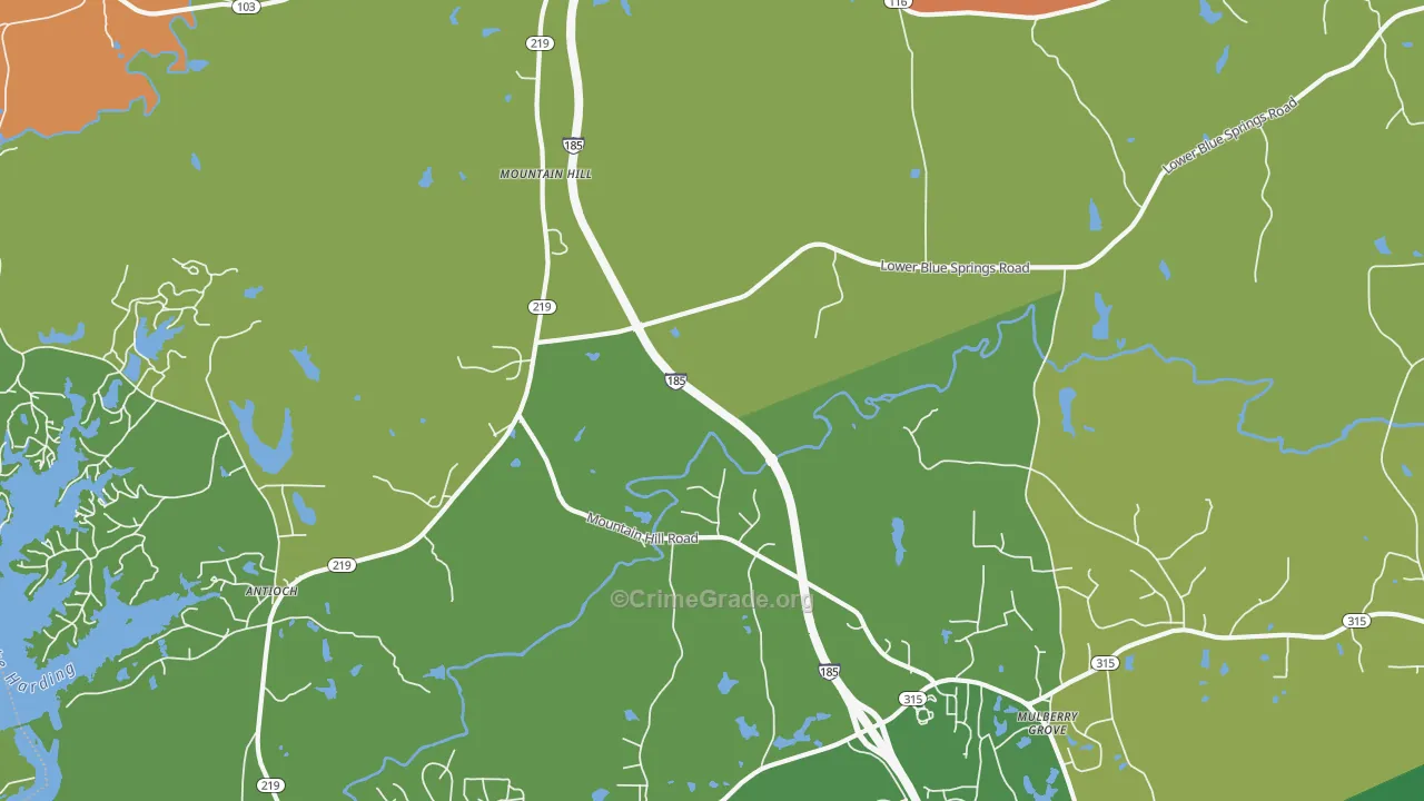 Mountain Hill, GA Map of Burglary Rates