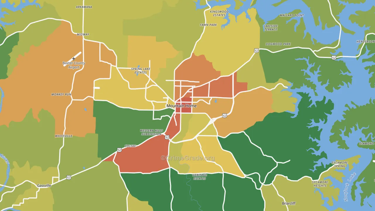 Mountain Home, AR Map of Burglary Rates