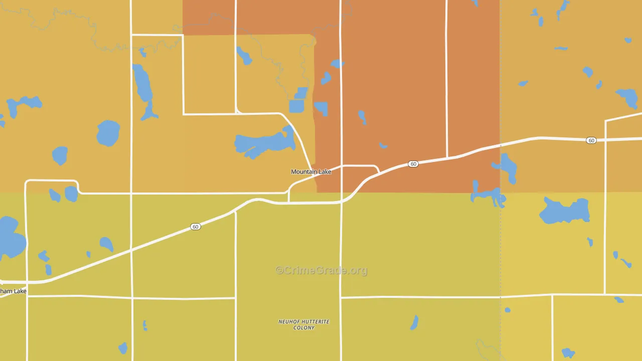 Mountain Lake, MN Map of Burglary Rates