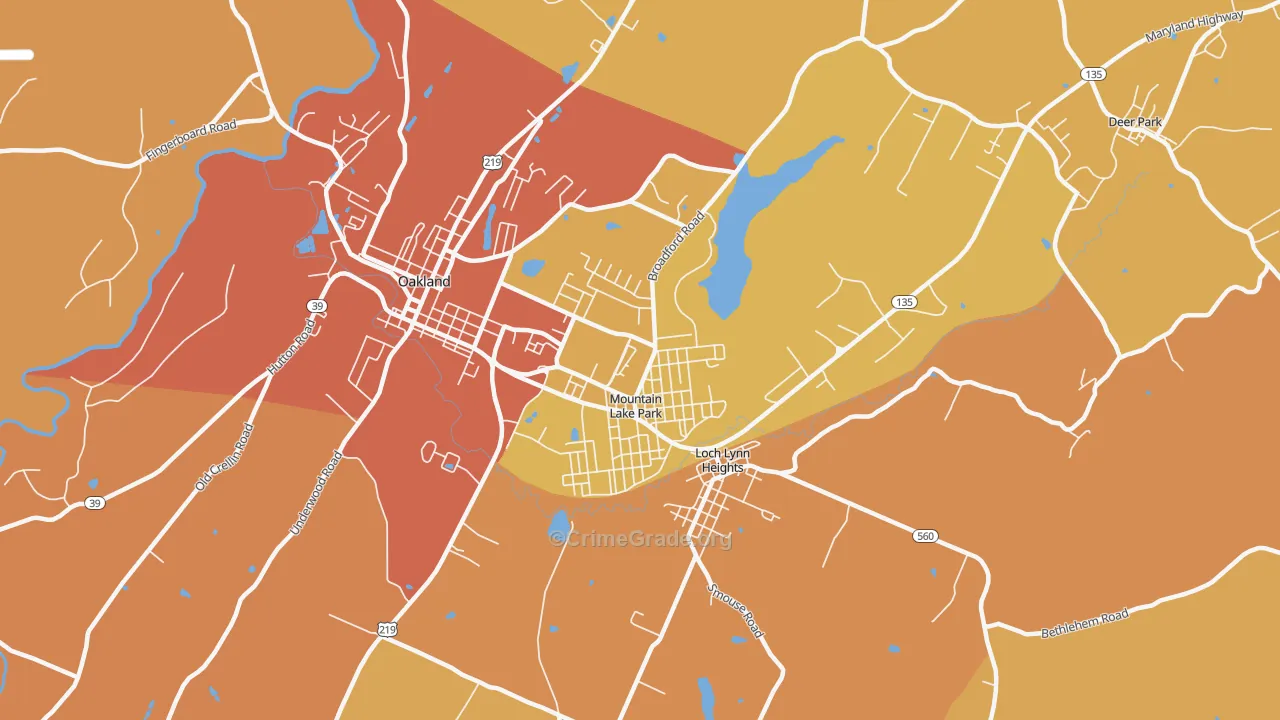Mountain Lake Park, MD Map of Burglary Rates
