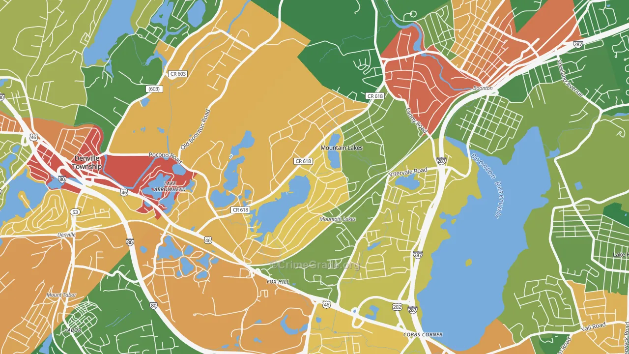 Mountain Lakes, NJ Map of Burglary Rates