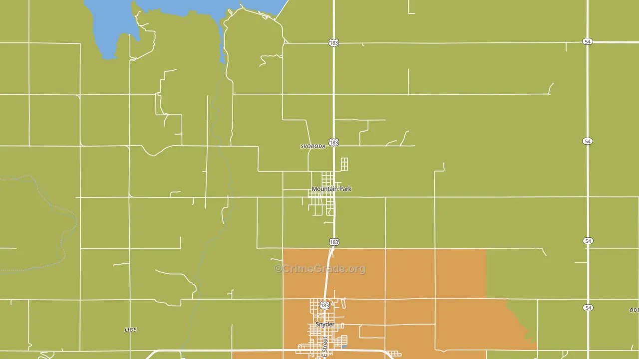 Mountain Park, OK Map of Burglary Rates