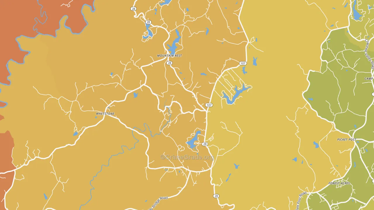 Mountain Rest, SC Map of Burglary Rates