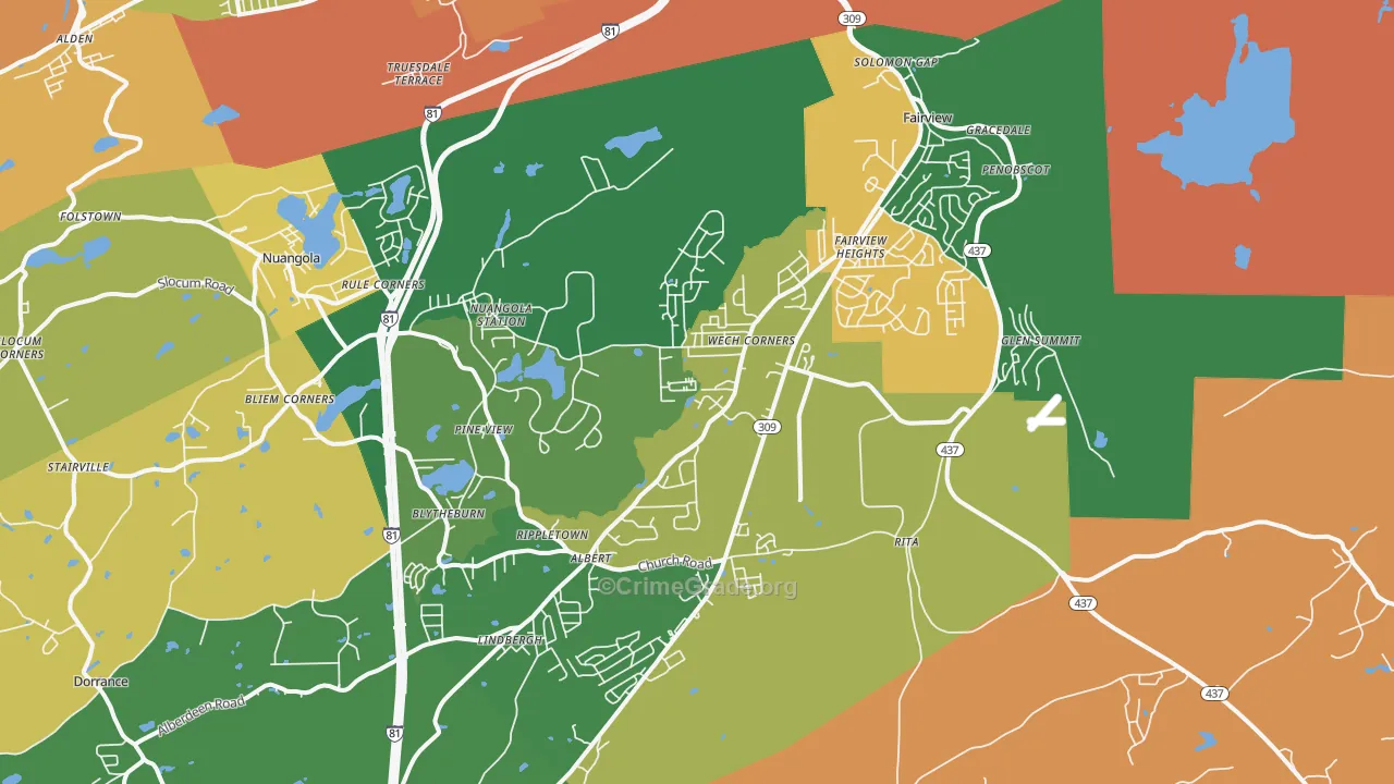 Mountain Top, PA Map of Burglary Rates