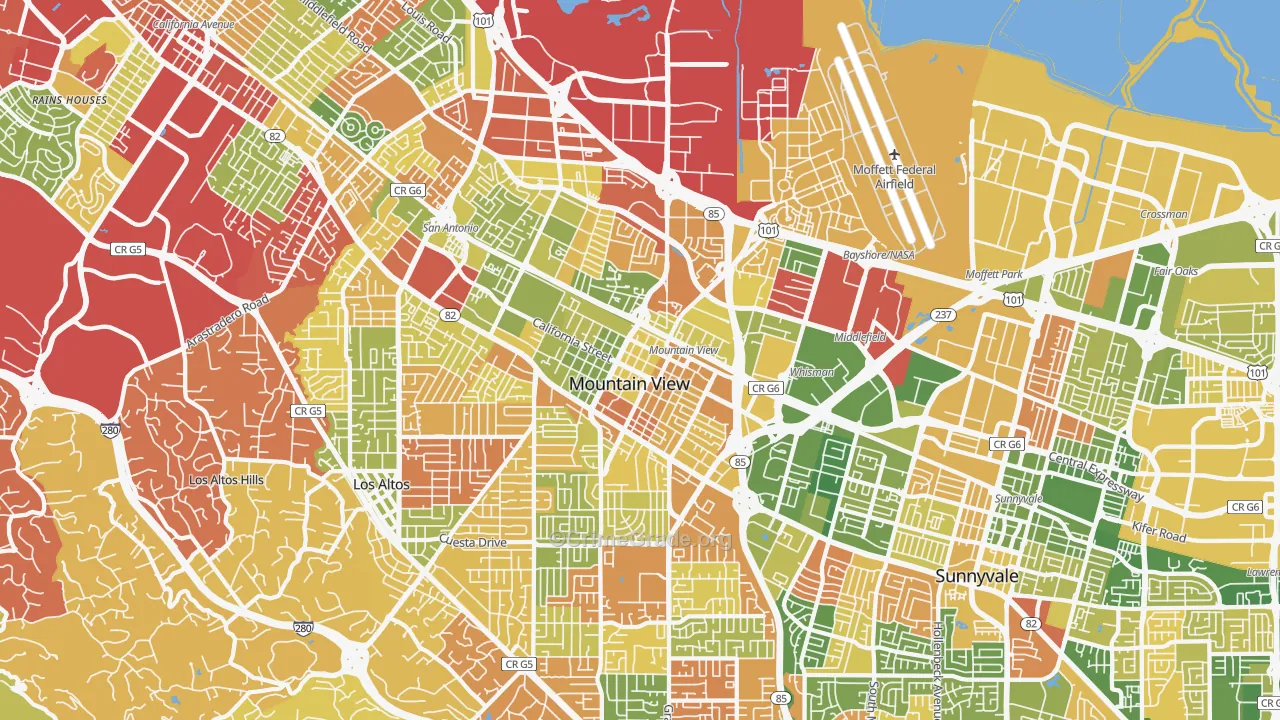 Mountain View, CA Map of Burglary Rates
