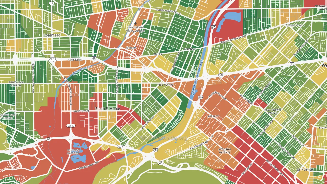 Mountain View, El Monte, CA Map of Burglary Rates