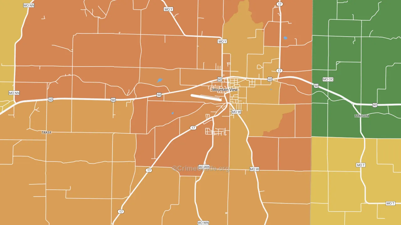 Mountain View, MO Map of Burglary Rates
