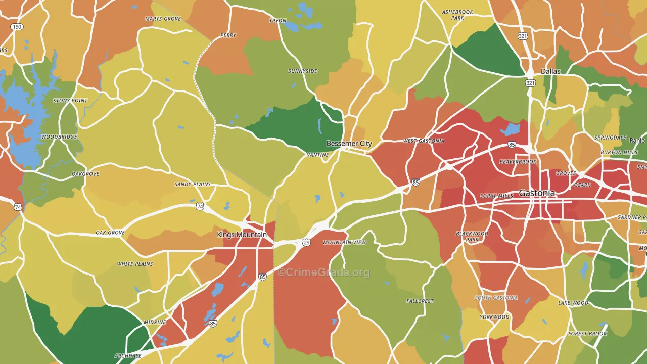 Mountain View, NC Map of Burglary Rates