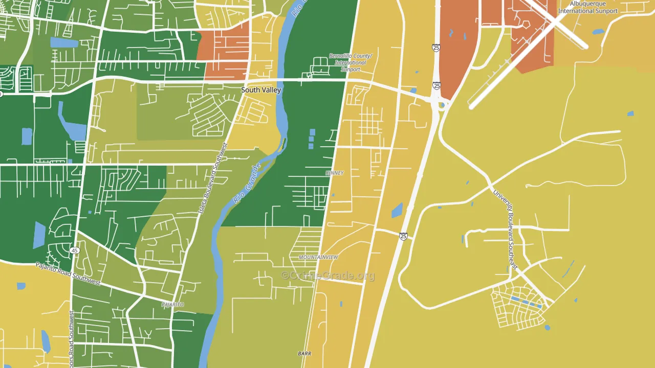 Mountain View, South Valley, NM Map of Burglary Rates