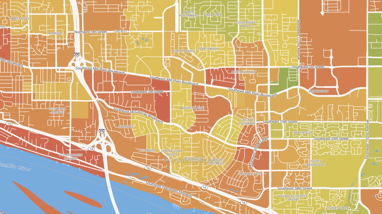 Mountain View, Vancouver, WA Map of Burglary Rates