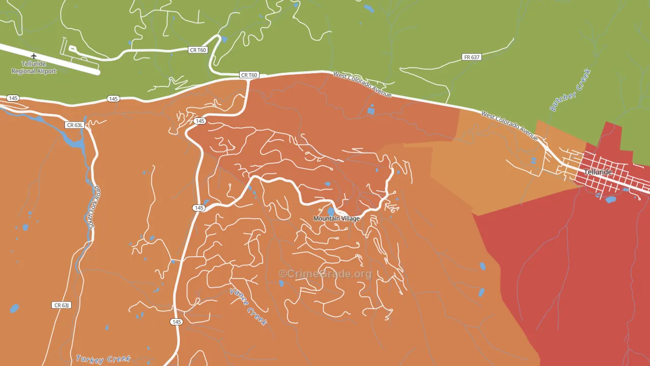 Mountain Village, CO Map of Burglary Rates