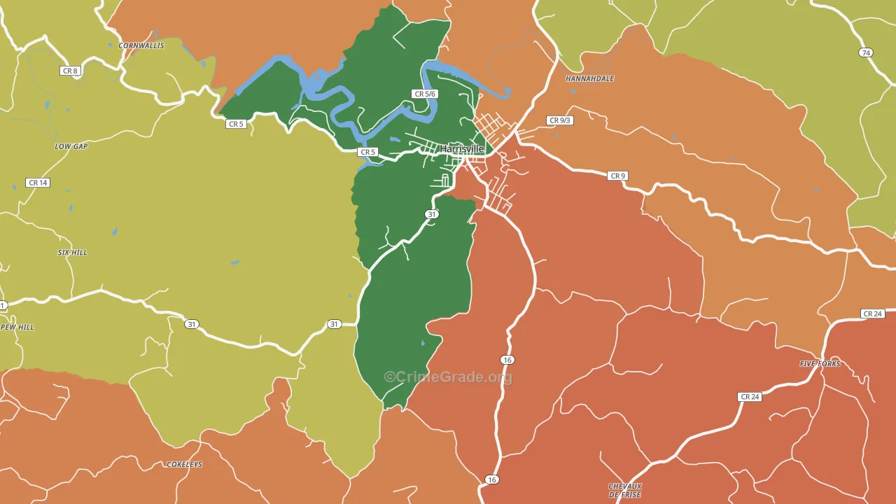 Mountain, WV Map of Burglary Rates
