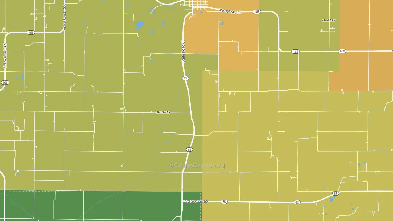 Mounts, IN Map of Burglary Rates