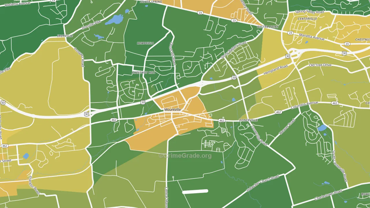 Mountville, PA Map of Burglary Rates