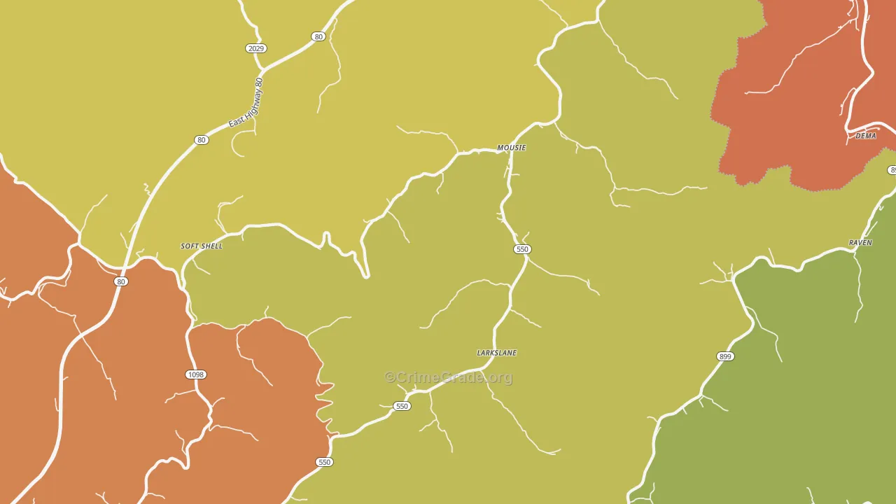 Mousie, KY Map of Burglary Rates