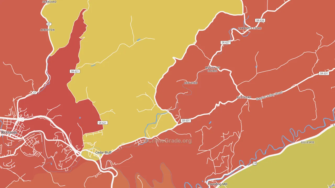 Mouth of Laurel, VA Map of Burglary Rates