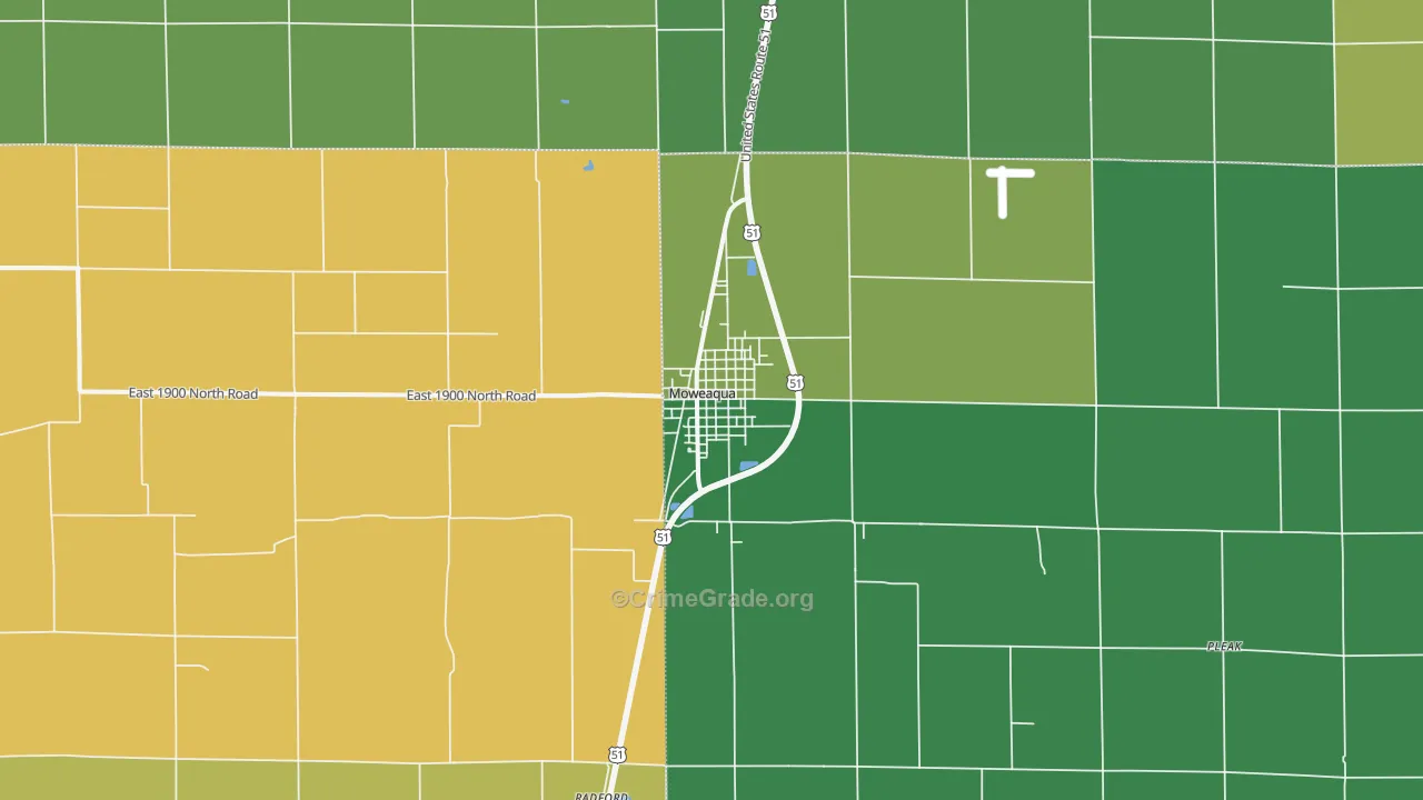 Moweaqua, IL Map of Burglary Rates