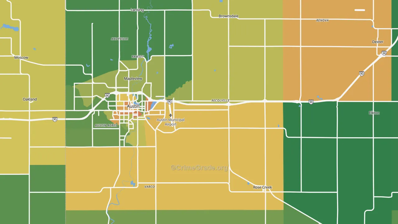 Mower County, MN Map of Burglary Rates