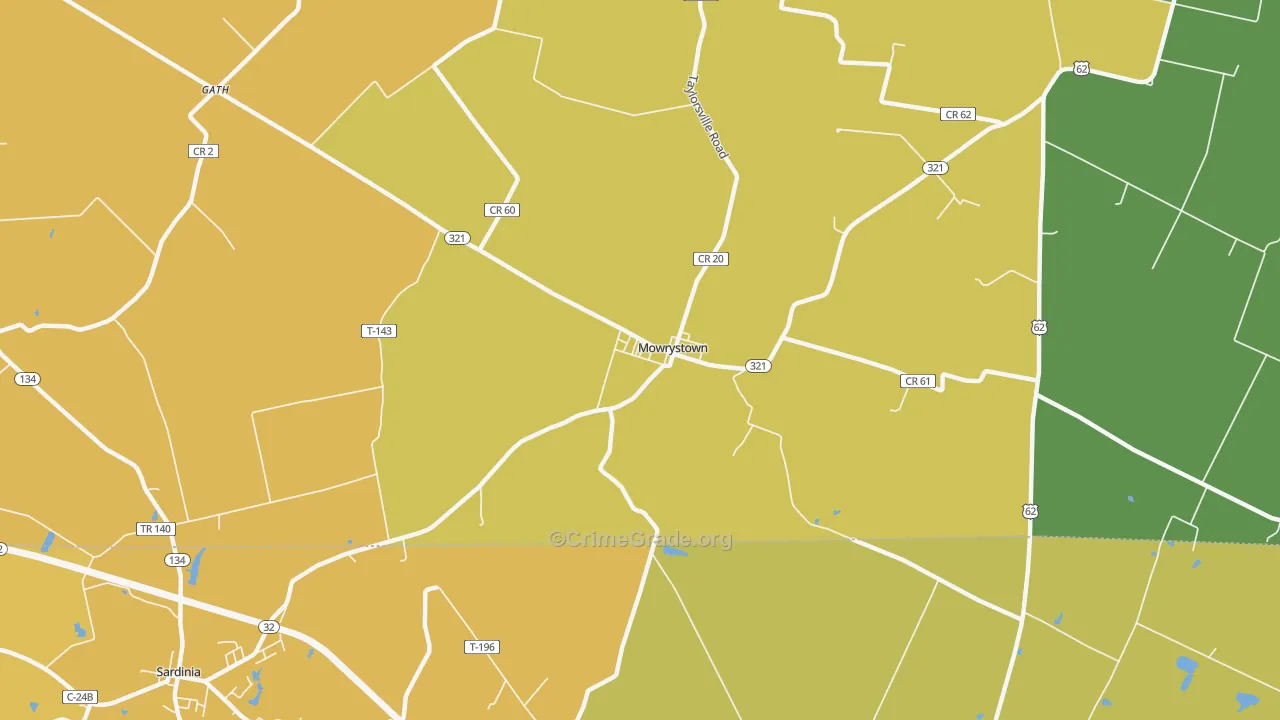 Mowrystown, OH Map of Burglary Rates