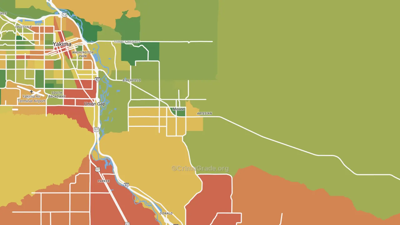 Moxee, WA Map of Burglary Rates