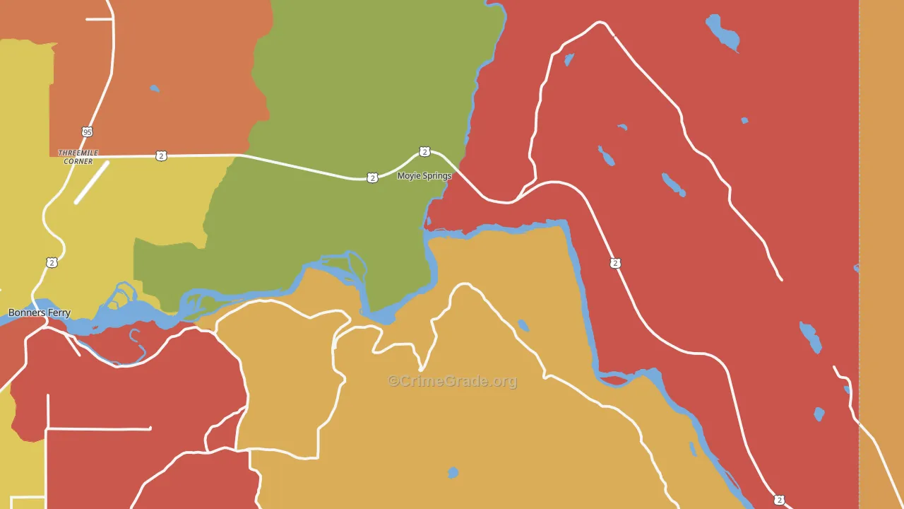 Moyie Springs, ID Map of Burglary Rates