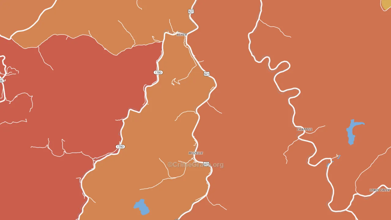 Mozelle, KY Map of Burglary Rates