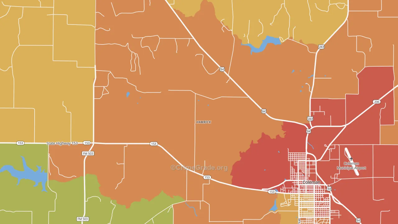 Mozelle, TX Map of Burglary Rates