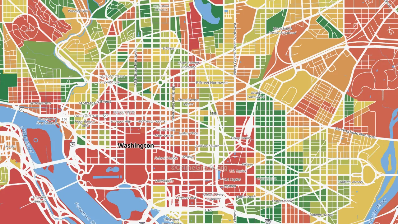 Mt Vernon Square, Washington, DC Map of Burglary Rates