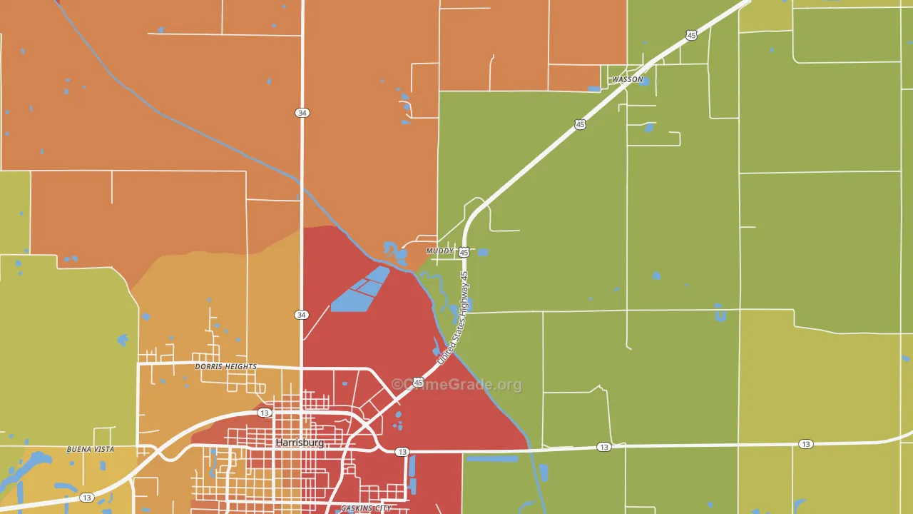 Muddy, IL Map of Burglary Rates