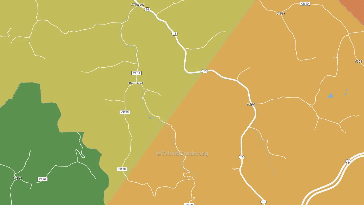 Mudfork, WV Map of Burglary Rates