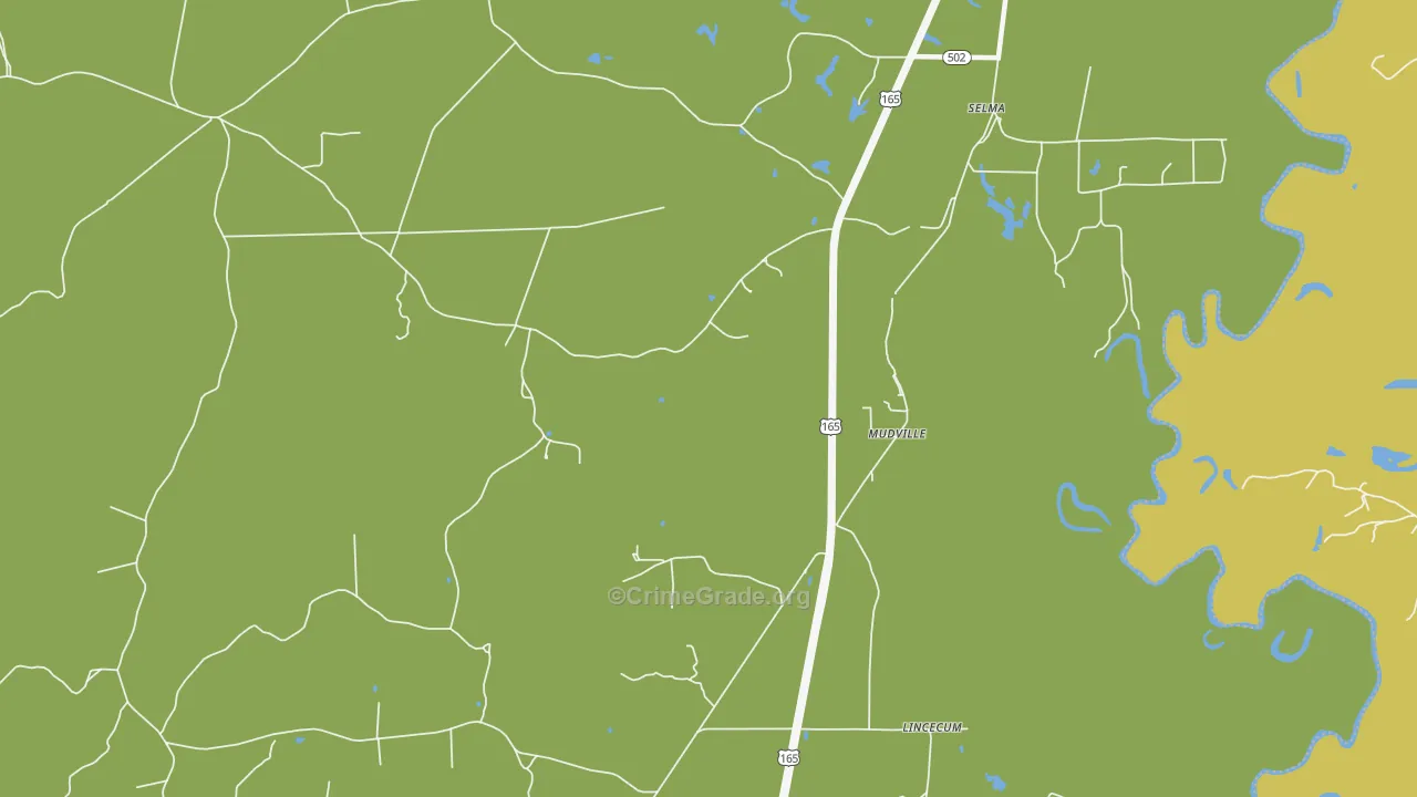 Mudville, LA Map of Burglary Rates