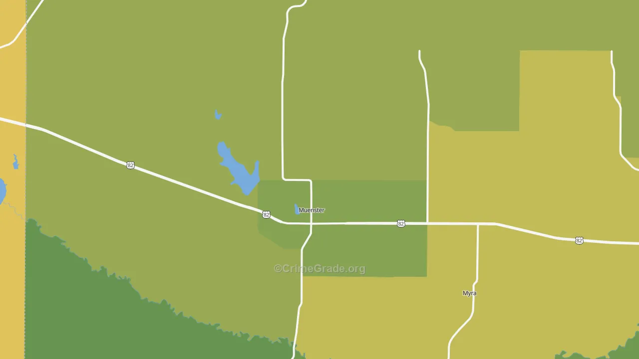 Muenster, TX Map of Burglary Rates
