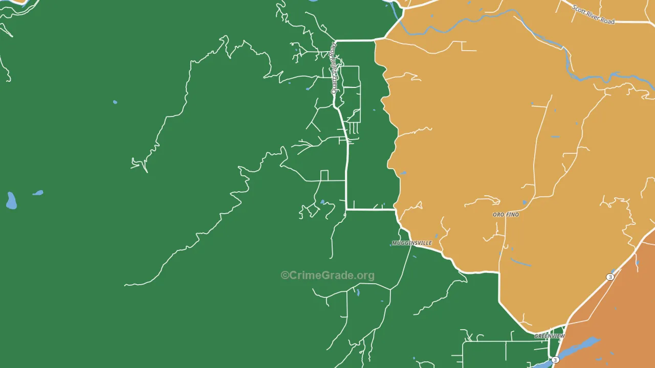 Mugginsville, CA Map of Burglary Rates