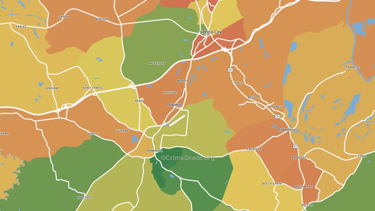Muhlenberg County, KY Map of Burglary Rates