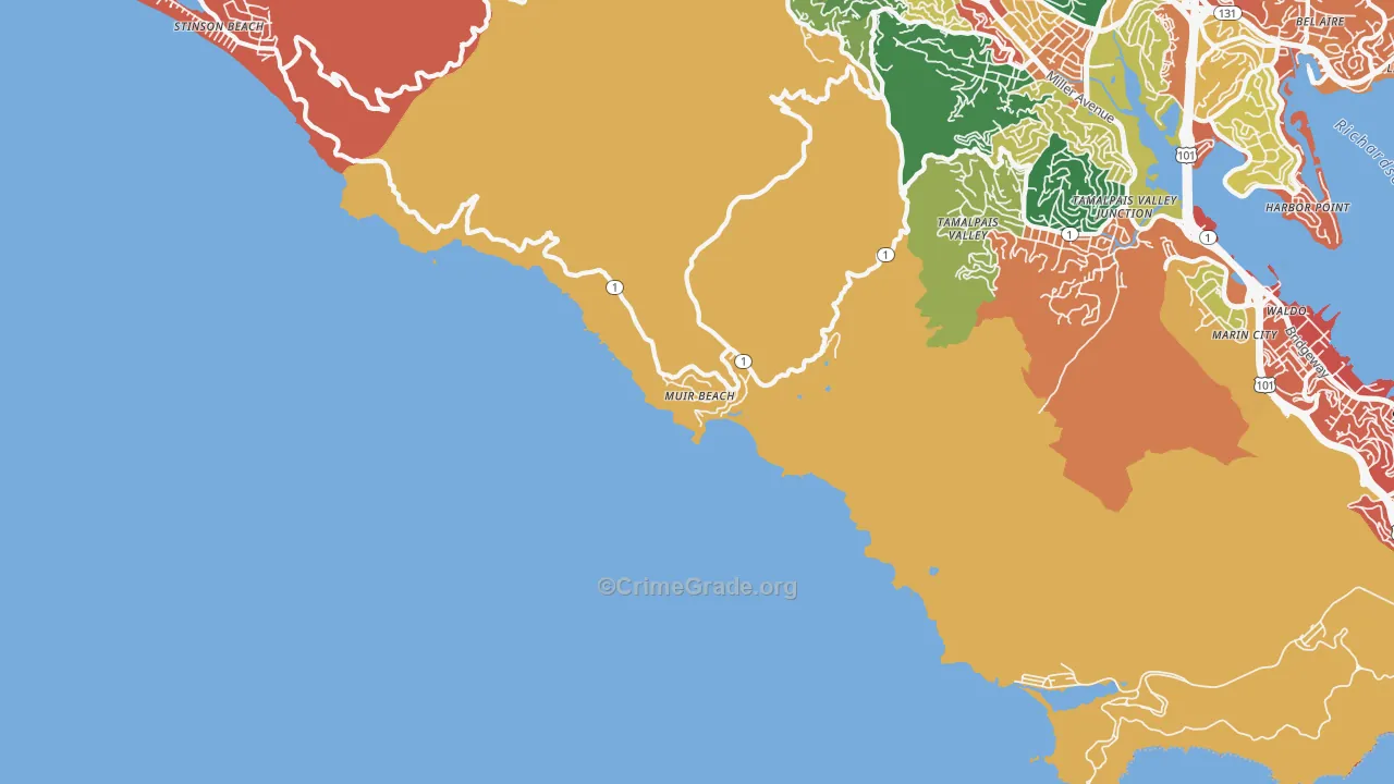Muir Beach, CA Map of Burglary Rates