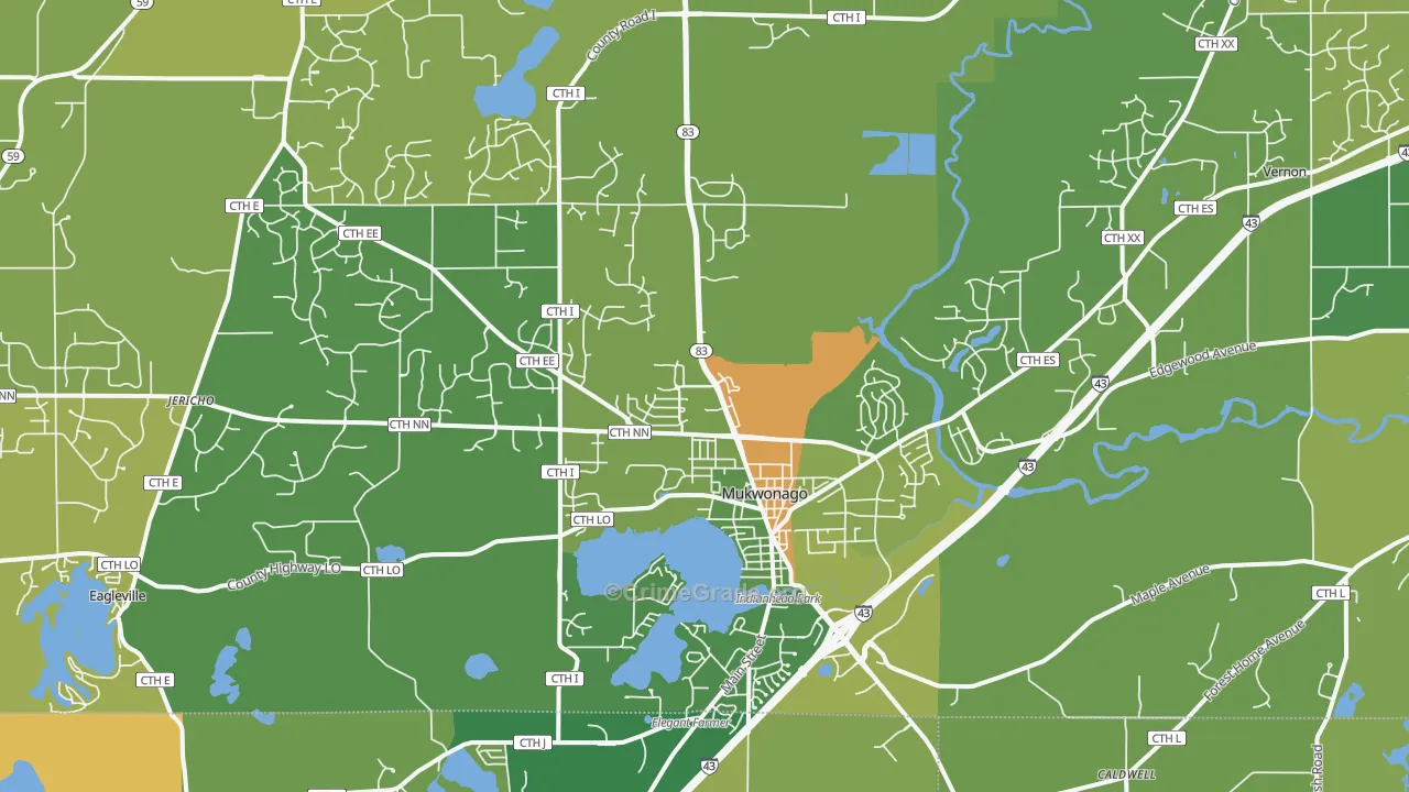 Mukwonago, WI Map of Burglary Rates