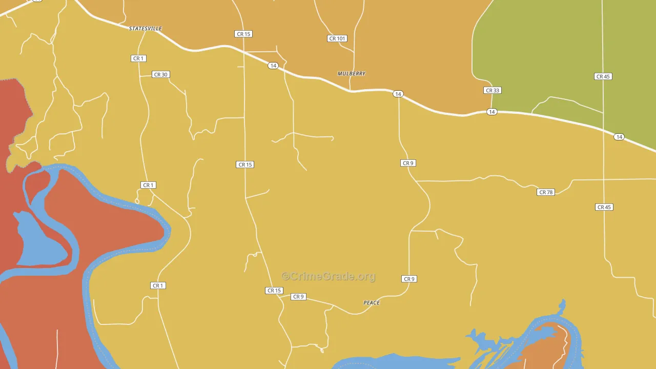 Mulberry, AL Map of Burglary Rates