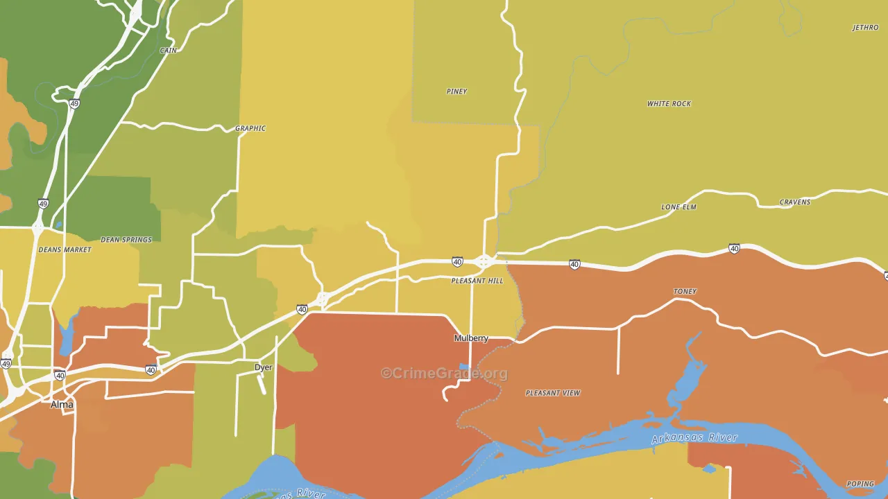 Mulberry, AR Map of Burglary Rates