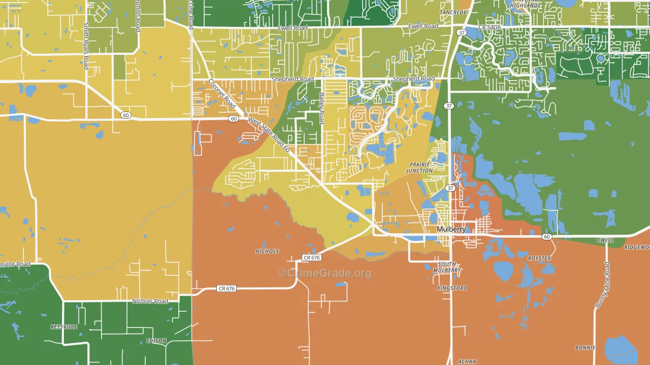 Mulberry, FL Map of Burglary Rates