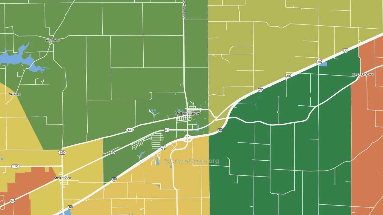 Mulberry Grove, IL Map of Burglary Rates